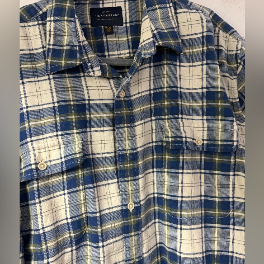 Lucky Brand Men's Blue and Cream Plaid Shirt - Picture 4 of 4